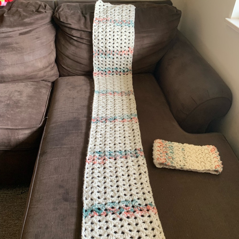 Hand made crochet scarf and headband